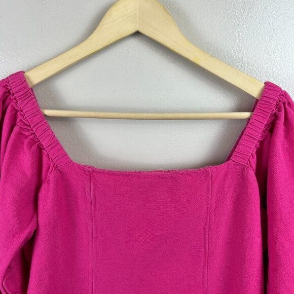 L Space Marina Button Front Dress Size Medium Pink Linen Blend Square Neck - Picture 9 of 12